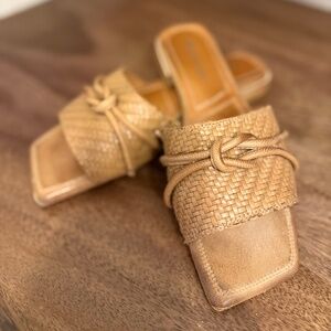 Antiqued leather slides